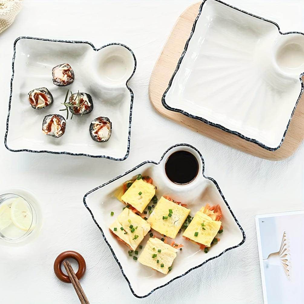 4pcs Ceramic Dumpling Platter Set with Dip Dish - My Store