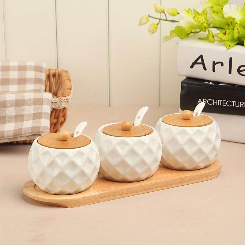 Elegant Ceramic Spice Jars with Wooden Lids & Spoons - My Store