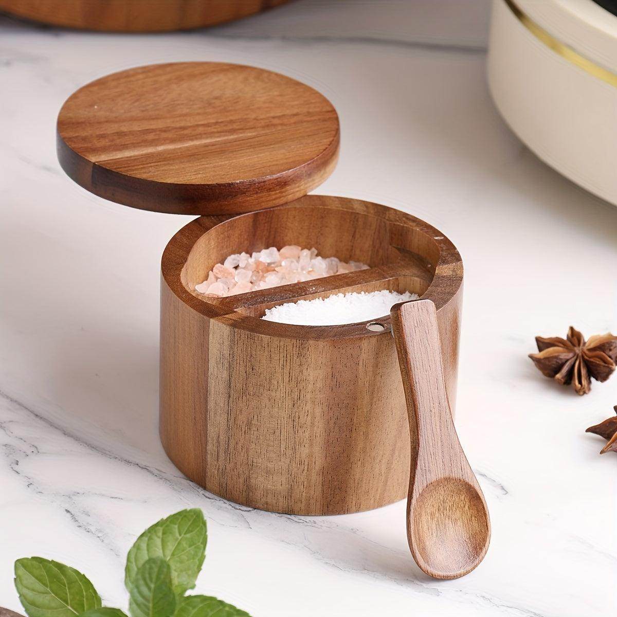 Wooden Rustic Salt & Pepper Set with Spoon - My Store