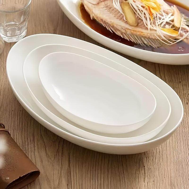Elegant White Oval Ceramic Salad Bowl - My Store