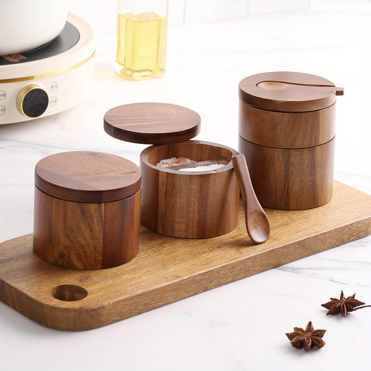 Wooden Rustic Salt & Pepper Set with Spoon - My Store