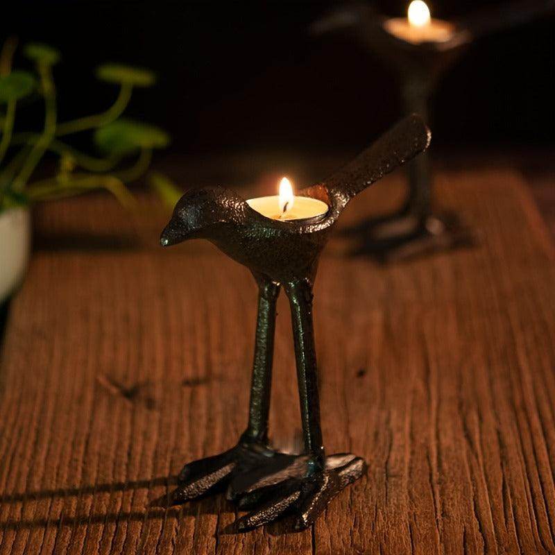 Set of 2 Rustic Cast Iron Bird Candle Holders - My Store