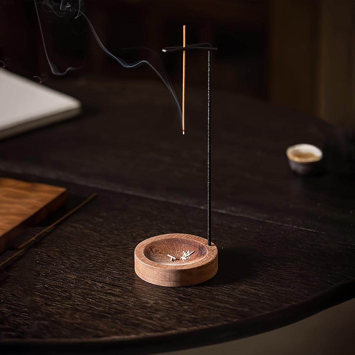 Elegant Copper Metal Incense Burner with Wooden Base - My Store