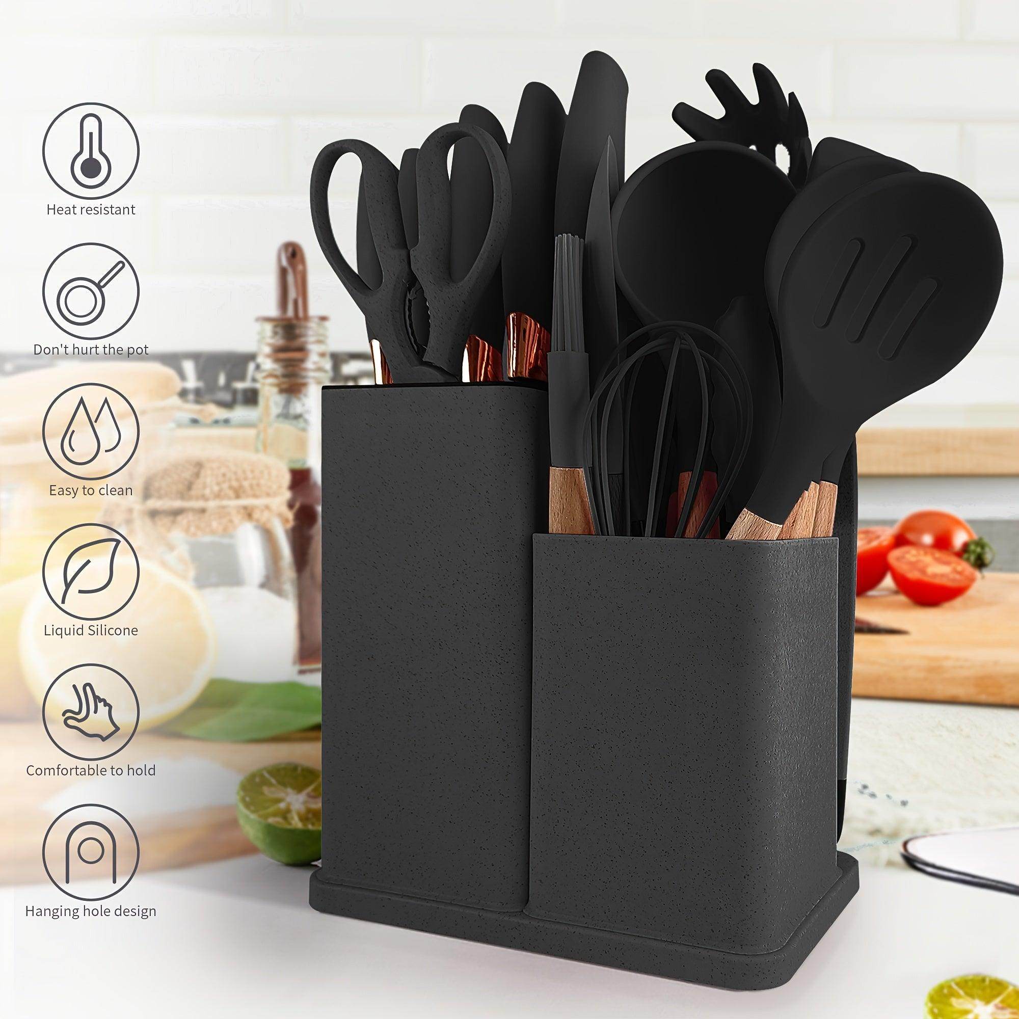 19pcs Silicone Kitchen Utensil Set with Wooden Handles - My Store