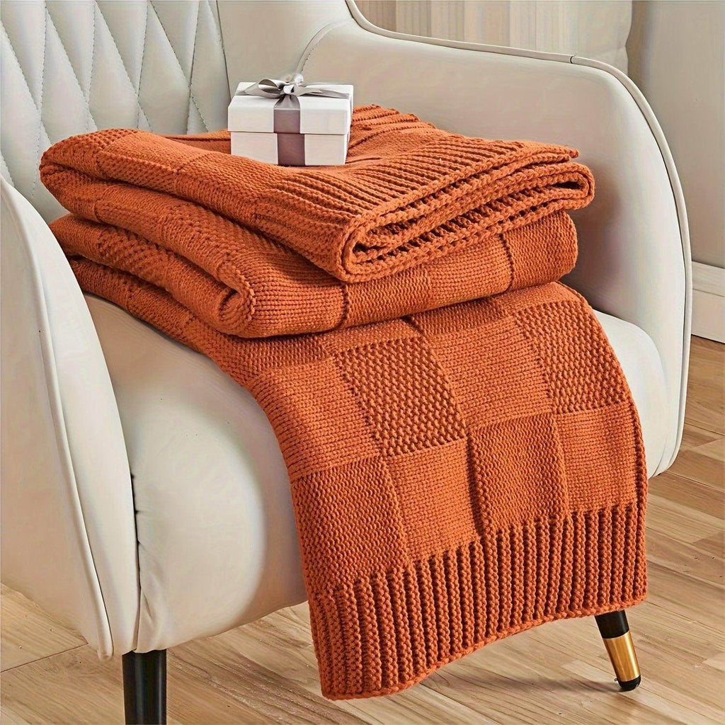 White Checkered Knit Throw Blanket - My Store