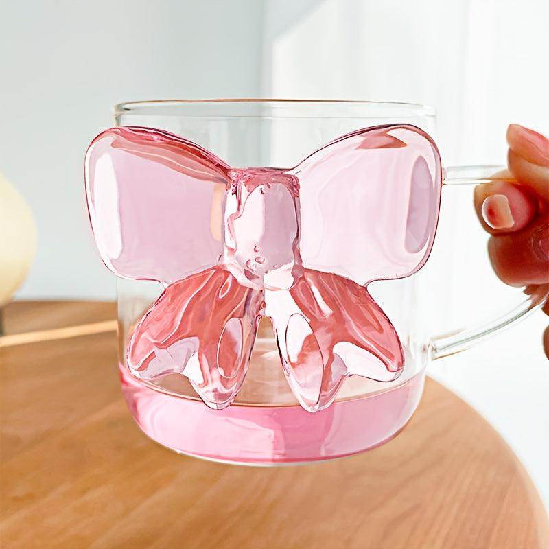 1pc Valentine's Day Pink Bow Tie Glass Mug - My Store