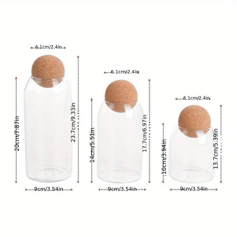 Set of 3 Glass Food Storage Canisters with Cork Lids - My Store