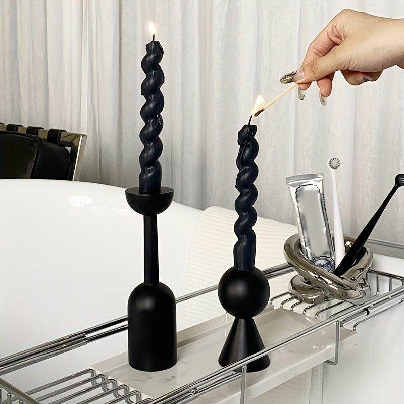 Black Wooden Candlestick Set - My Store