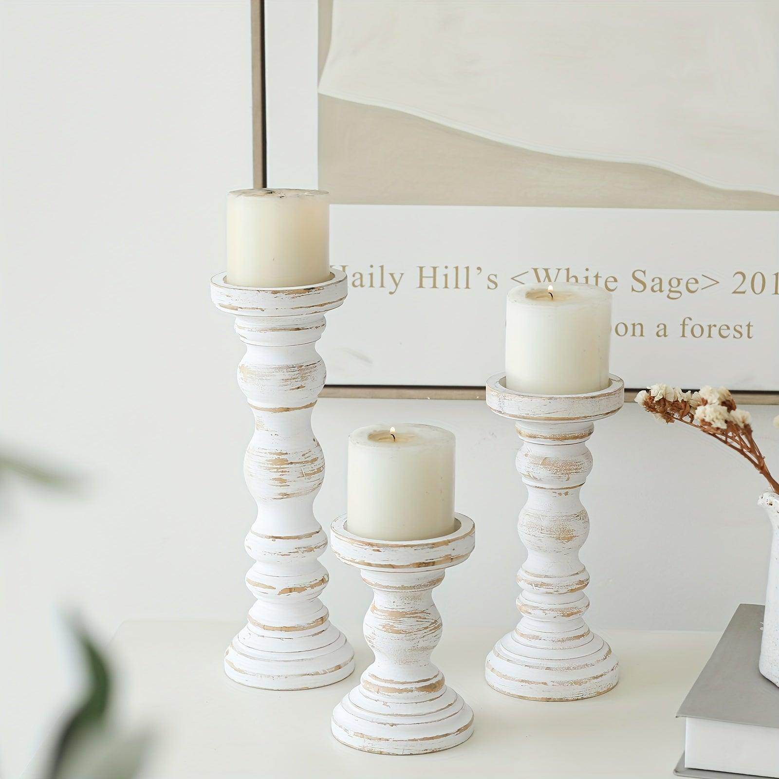 Farmhouse Wood Pillar Candle Holder Set - My Store