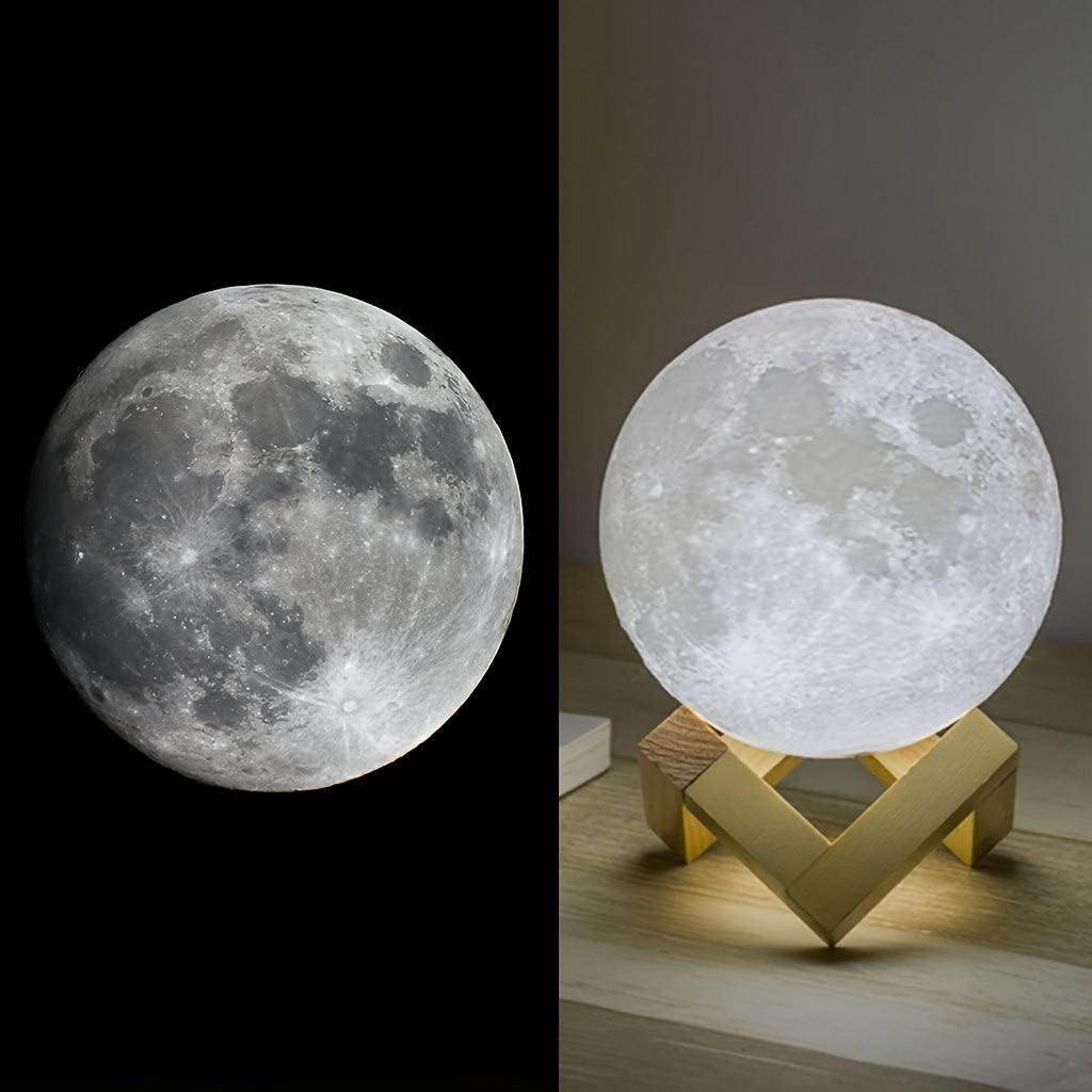 3D Printed Moon Lamp with Wooden Stand - My Store