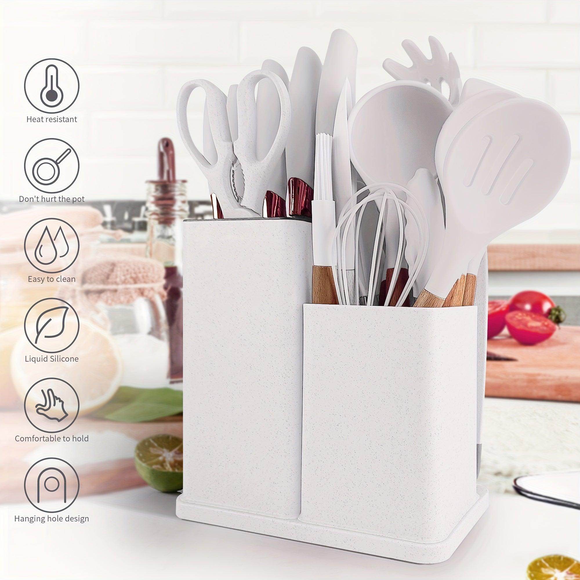 19pcs Silicone Kitchen Utensil Set with Wooden Handles - My Store