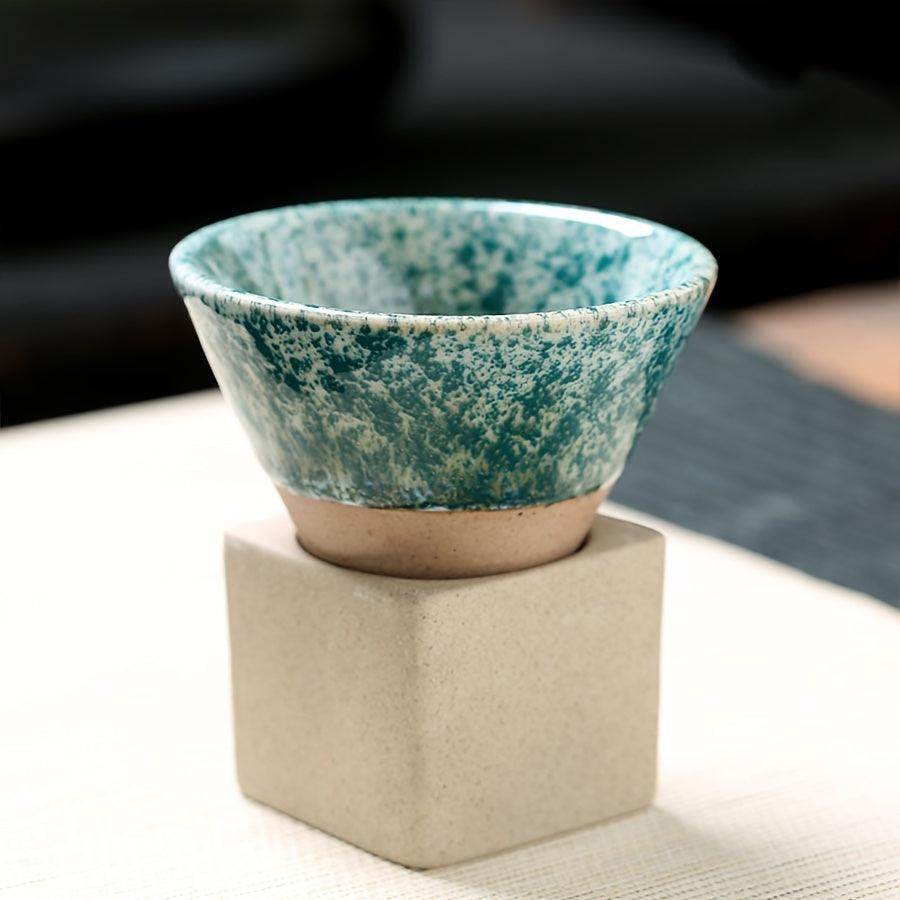Japanese Rough Pottery Ceramic Espresso Cup with Holder - 100ml - My Store
