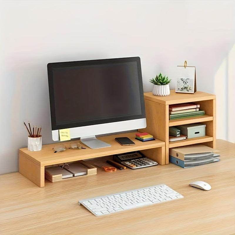 Wooden Laptop Riser Desk Organizer with Monitor Stand - My Store