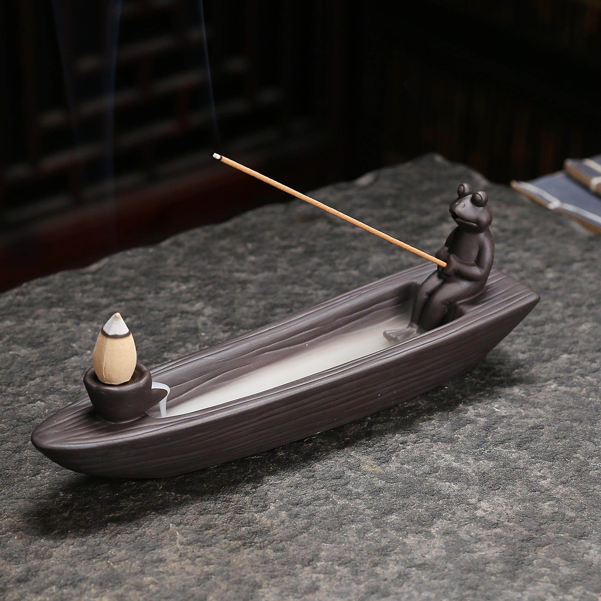 Frog Boat Waterfall Incense Holder - My Store