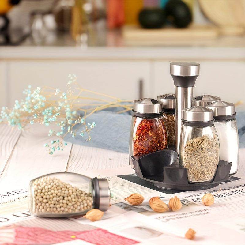 360° Revolving Spice Rack with 6 Glass Jars - My Store