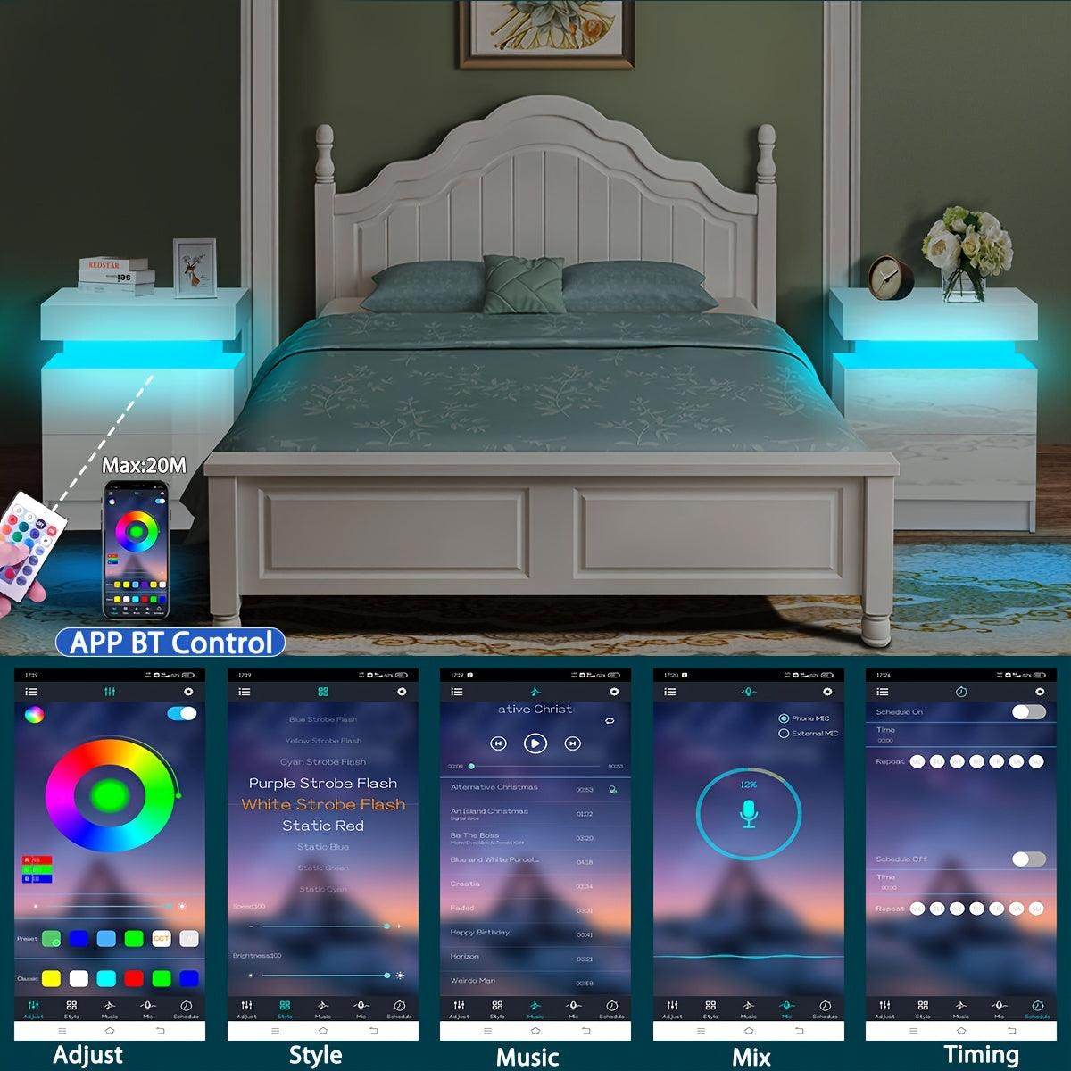 Modern LED Nightstand with High Gloss Drawers - My Store