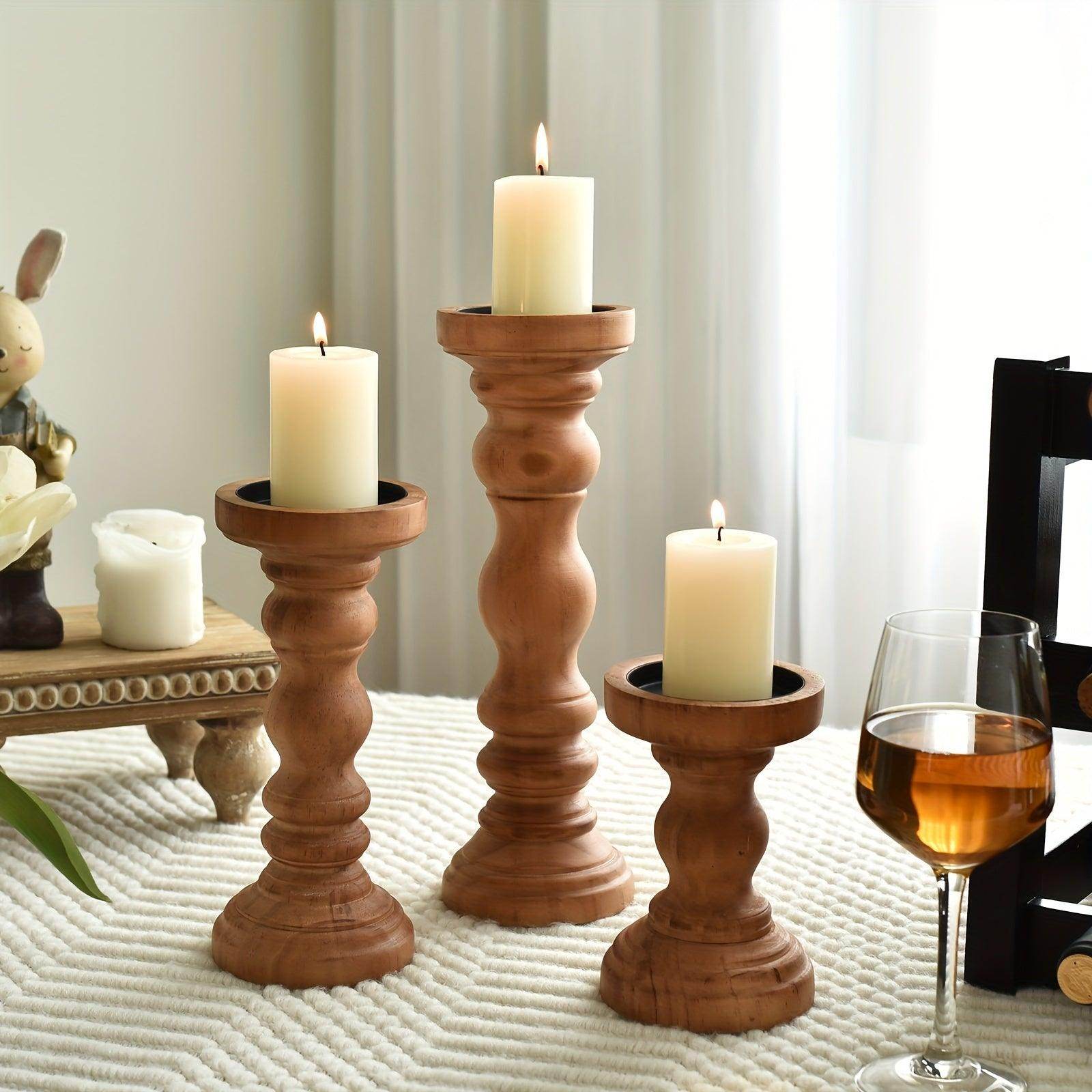 Farmhouse Wood Pillar Candle Holder Set - My Store