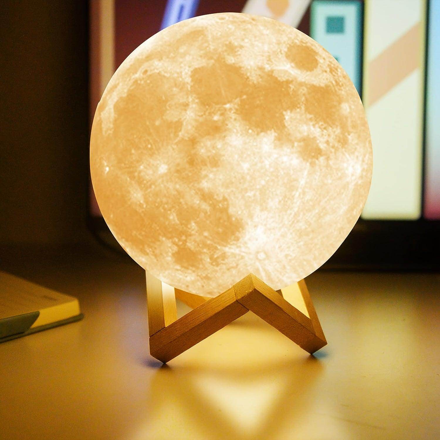 3D Printed Moon Lamp with Wooden Stand - My Store
