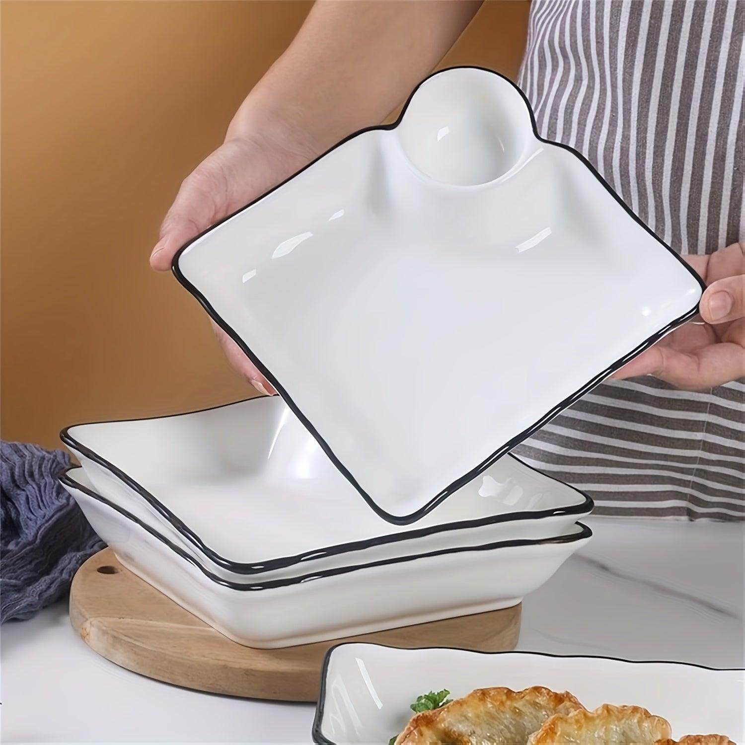 4pcs Ceramic Dumpling Platter Set with Dip Dish - My Store
