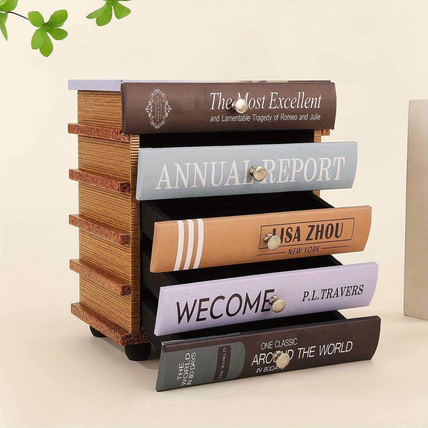 5-Tier Book-Shaped Wooden Desk Organizer - My Store