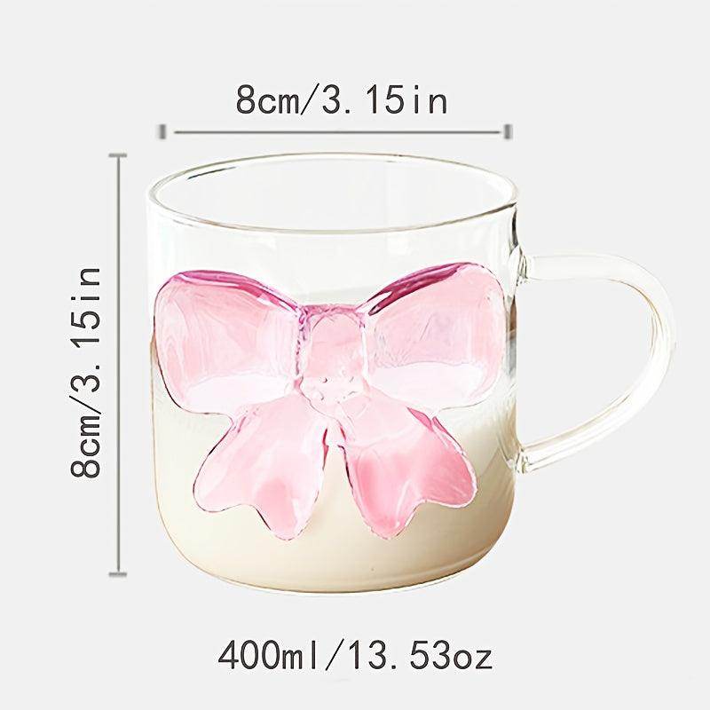 1pc Valentine's Day Pink Bow Tie Glass Mug - My Store