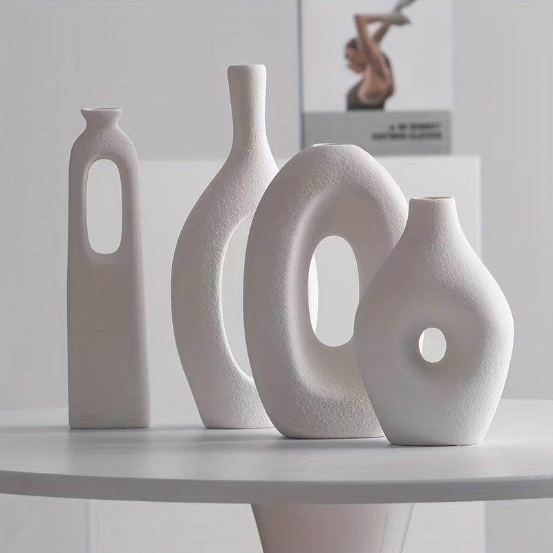 Boho Style White Ceramic Vase Set (4pcs) - My Store