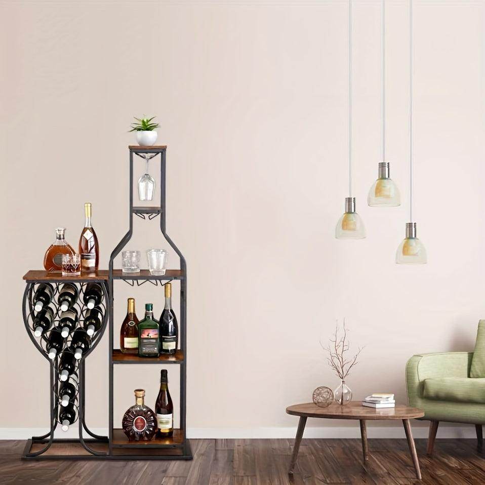 5-Tier Freestanding Wine Rack with Glass Holder & Storage Shelves - My Store