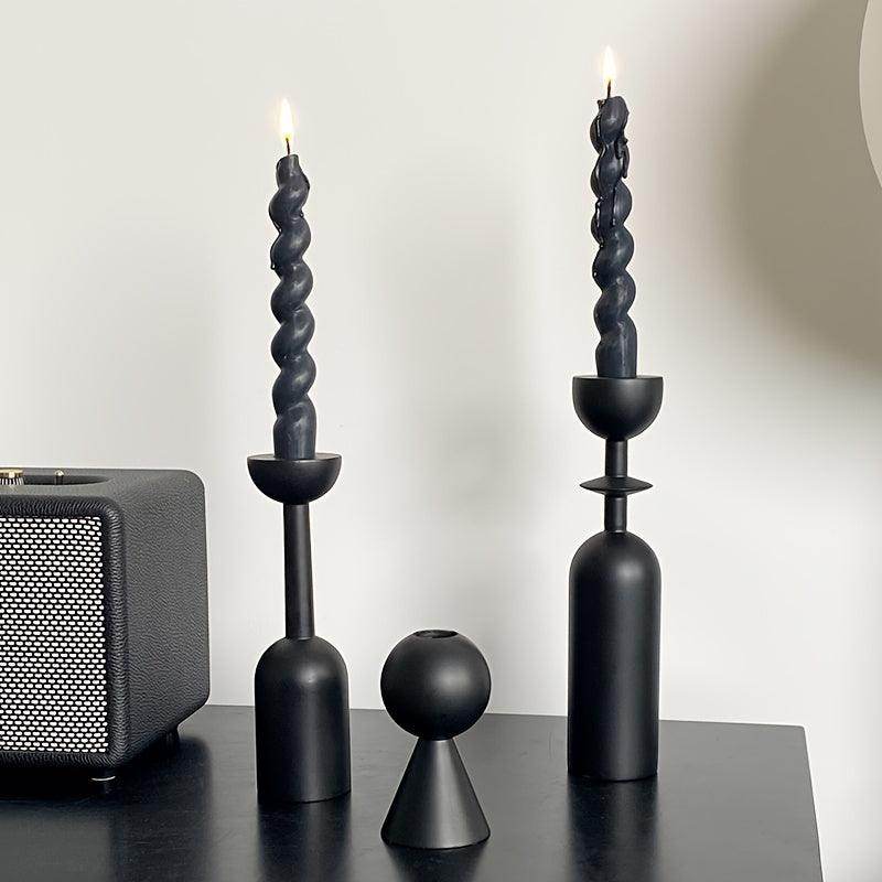 Black Wooden Candlestick Set - My Store