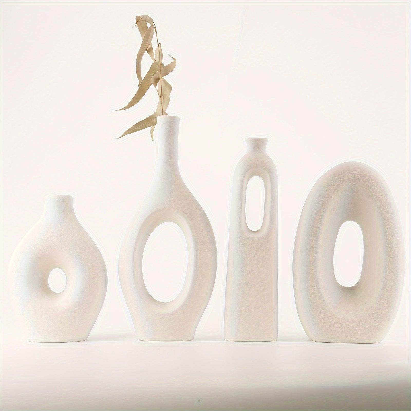 Boho Style White Ceramic Vase Set (4pcs) - My Store