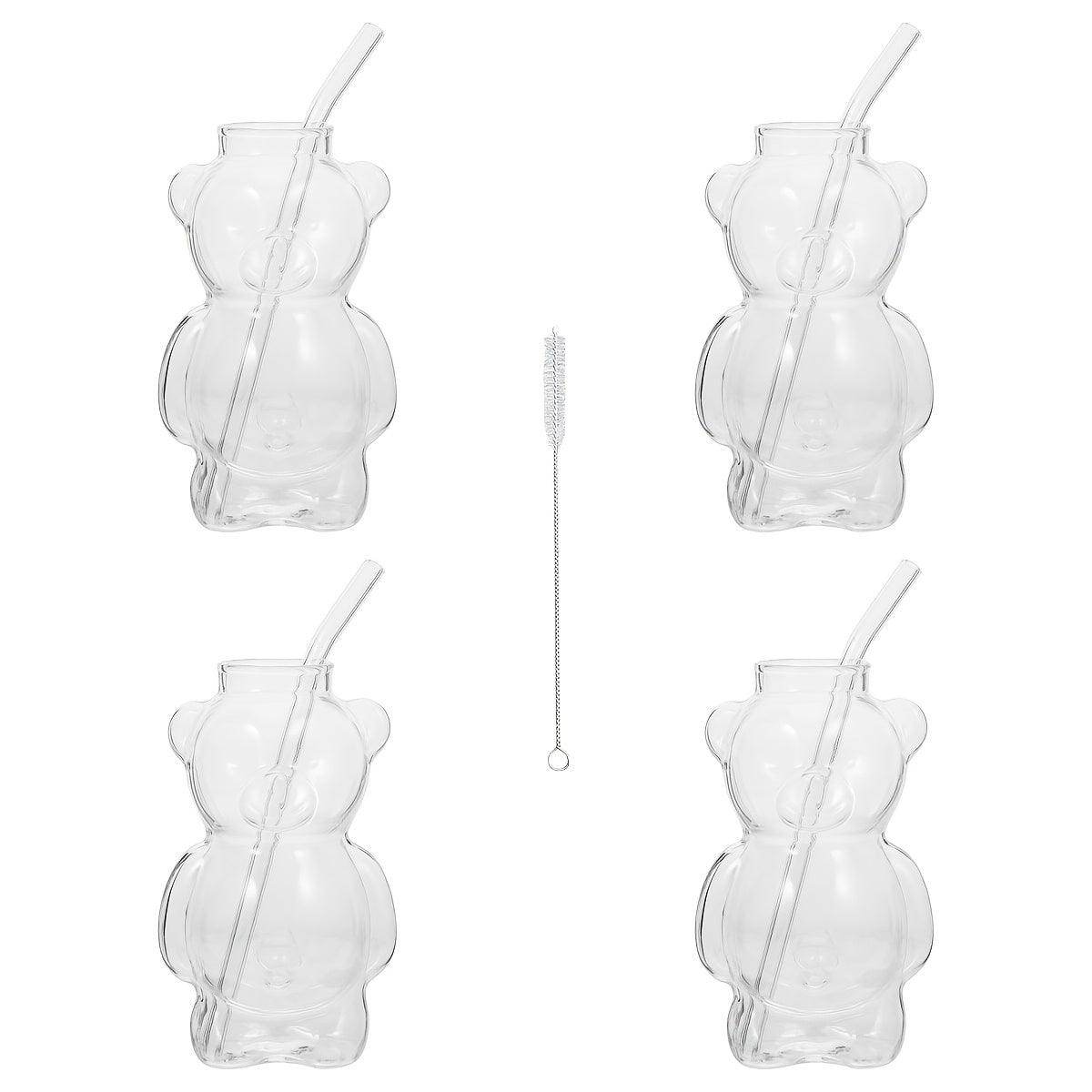 Insulated Teddy Bear Glass Cups - Set of 4 with Straws and Brush - My Store