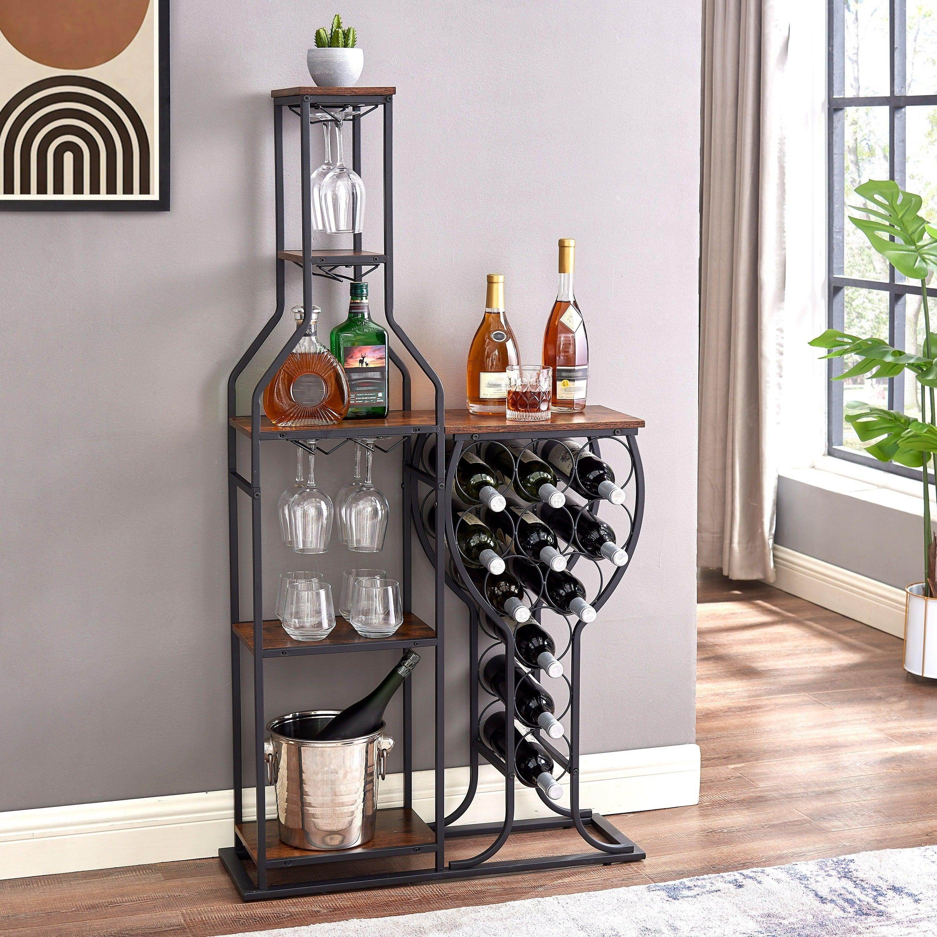 5-Tier Freestanding Wine Rack with Glass Holder & Storage Shelves - My Store