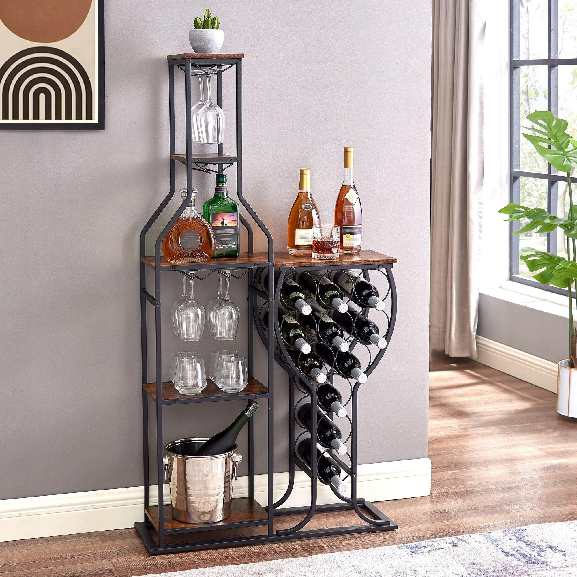 5-Tier Freestanding Wine Rack with Glass Holder & Storage Shelves - My Store