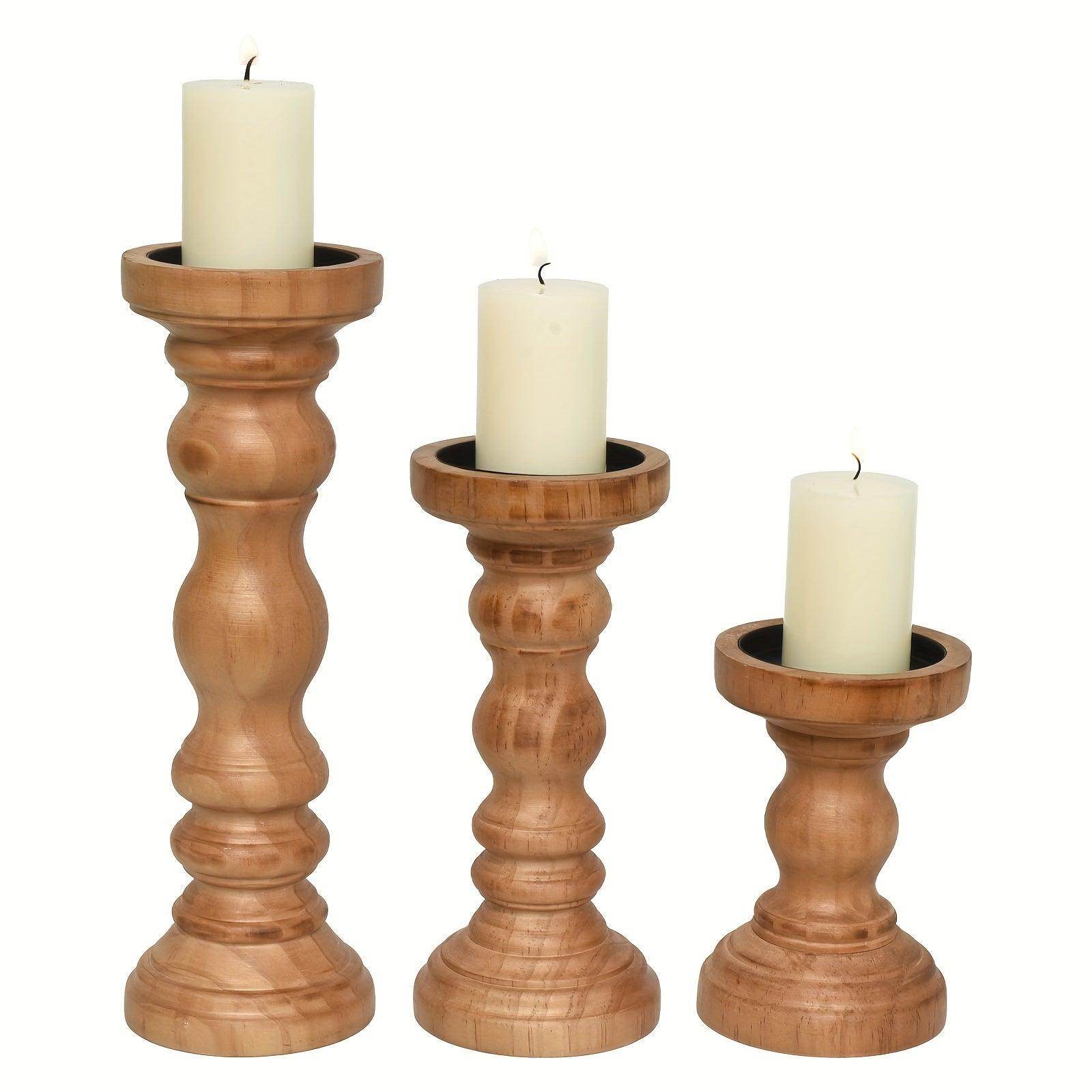 Farmhouse Wood Pillar Candle Holder Set - My Store