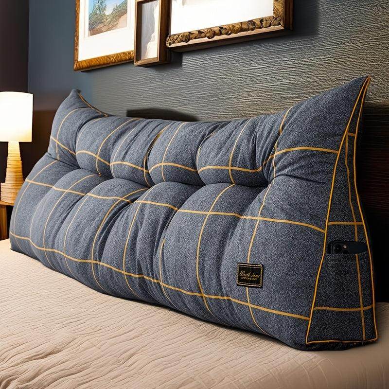 Plush Gray Headboard Cushion with Yellow Zipper - My Store