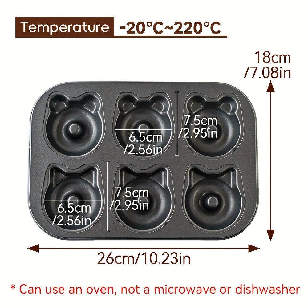 6-Cavity Non-Stick Donut Baking Tray with Cat & Bear Shapes - My Store