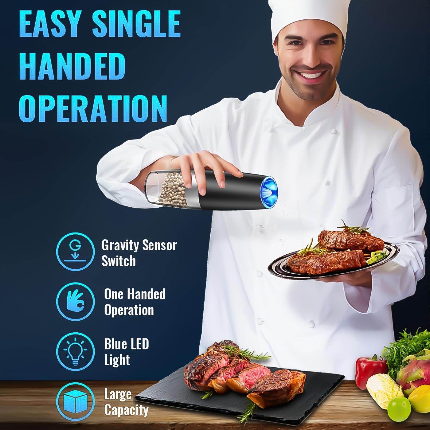 2pcs Gravity-Powered Electric Salt & Pepper Grinder Set - My Store