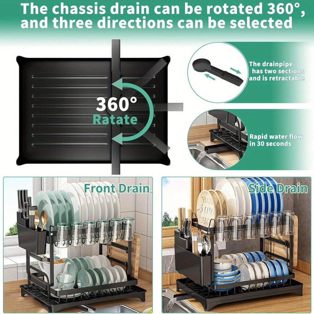 2-Tier Stainless Steel Dish Rack with Drainboard - My Store