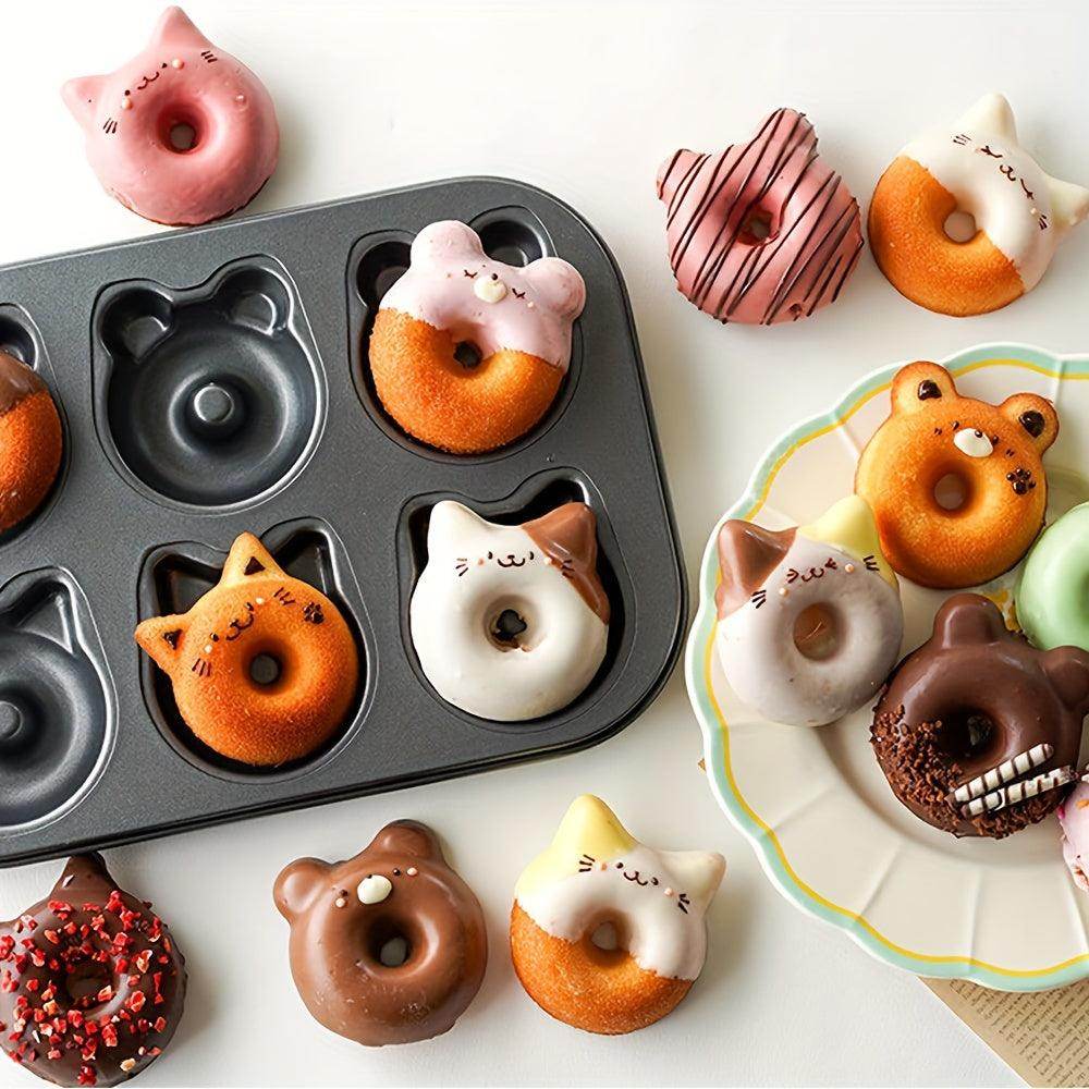 6-Cavity Non-Stick Donut Baking Tray with Cat & Bear Shapes - My Store