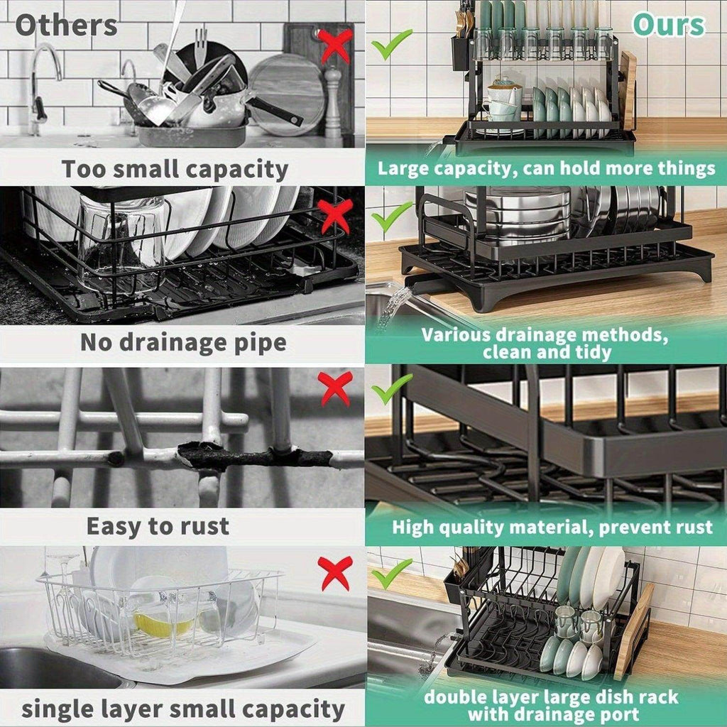 2-Tier Stainless Steel Dish Rack with Drainboard - My Store