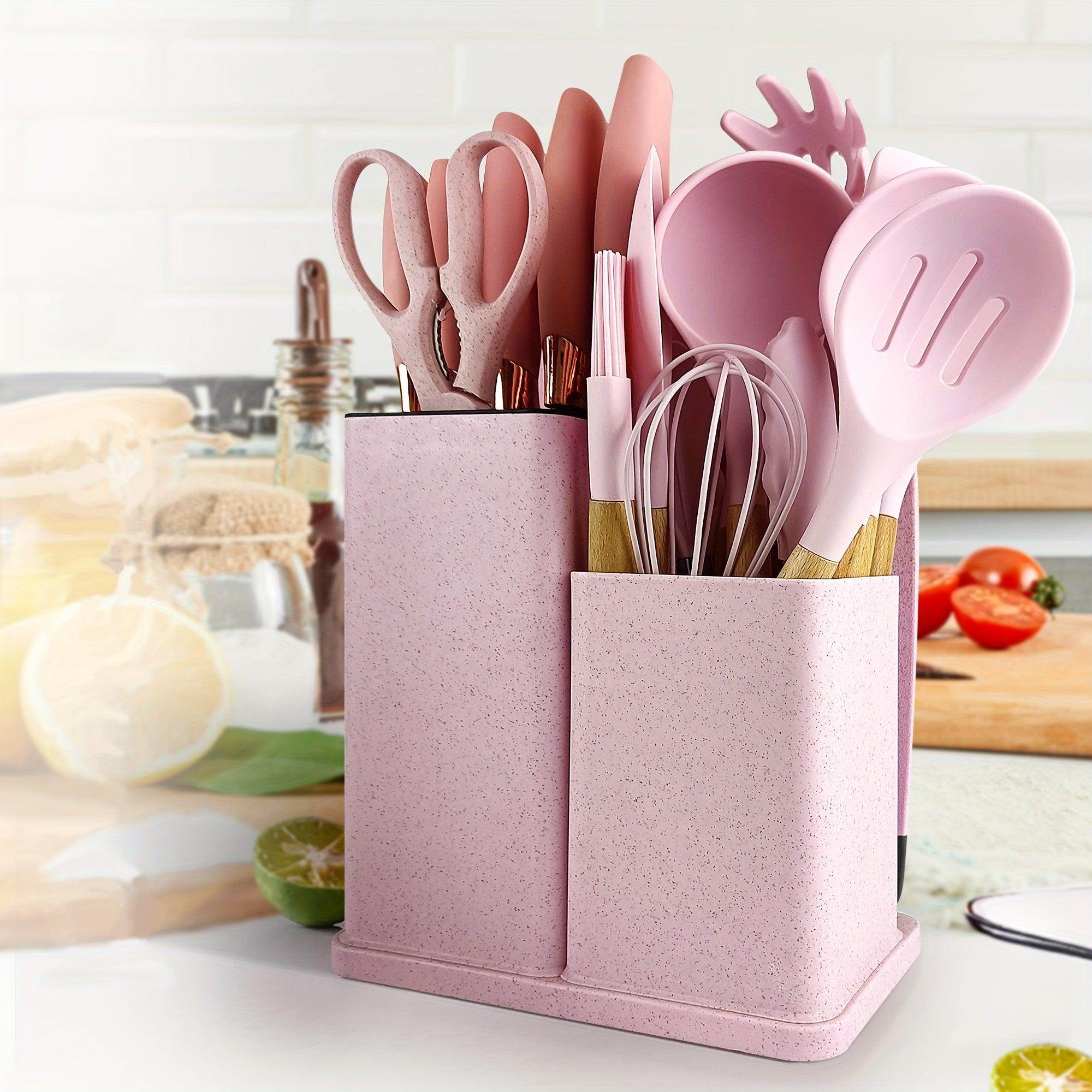 19pcs Silicone Kitchen Utensil Set with Wooden Handles - My Store