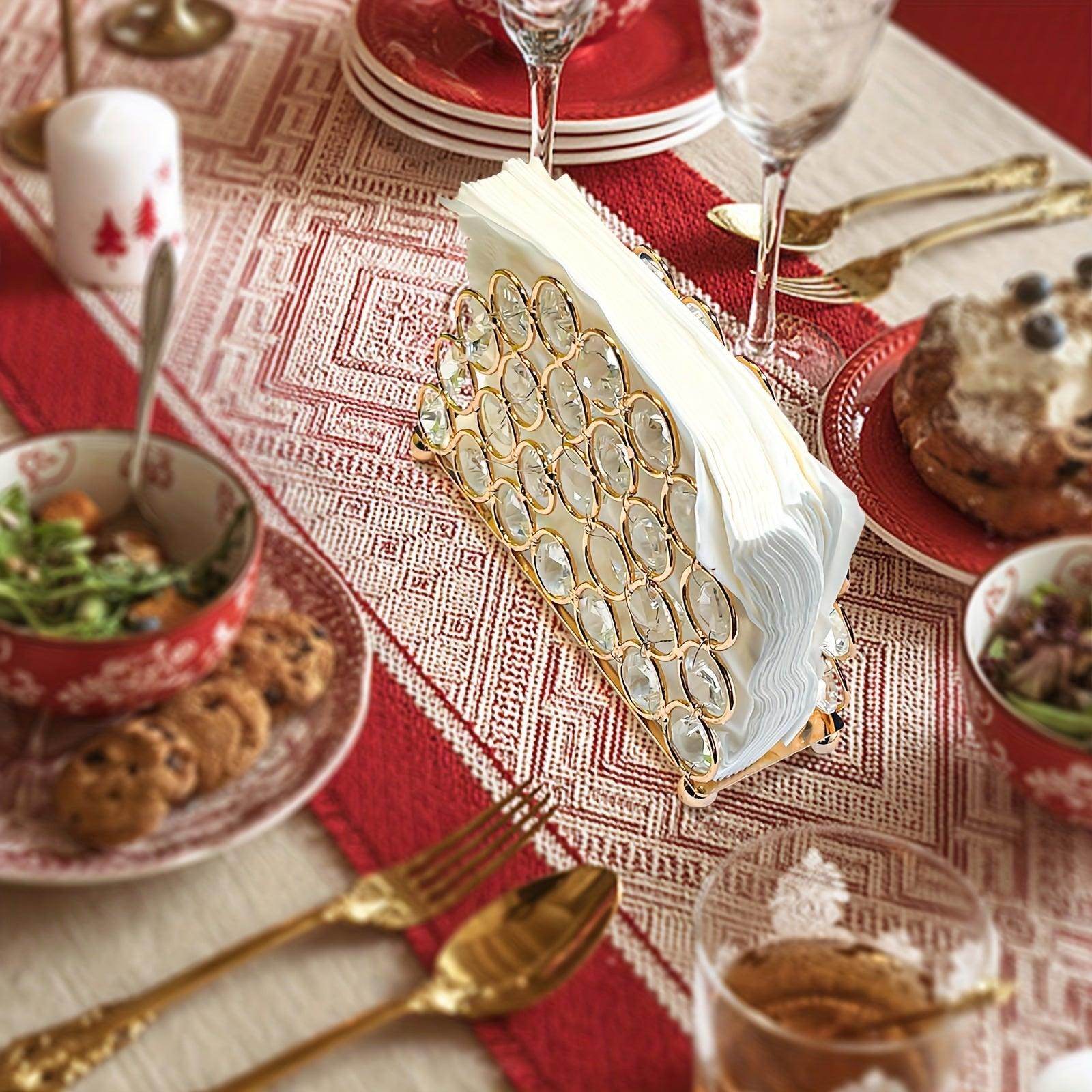 1pc Elegant Crystal & Golden Metal Napkin Holder - My Store