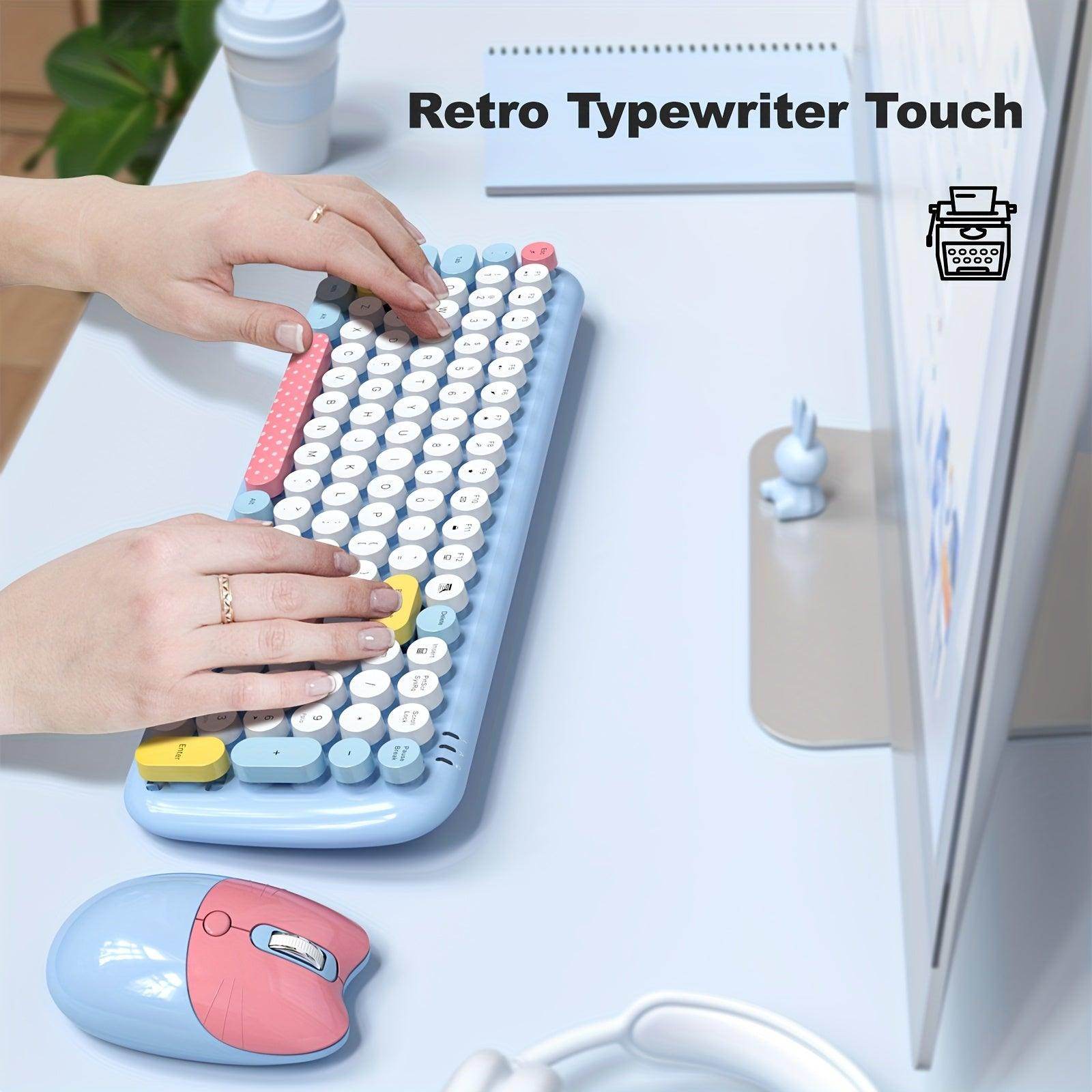 Milk Tea Retro Typewriter Keyboard and Cute Cat Shape Mouse Combo - My Store