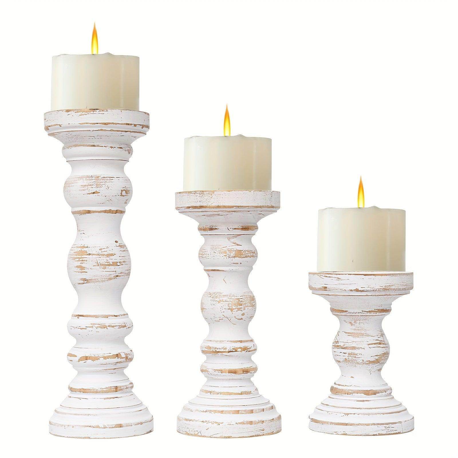 Farmhouse Wood Pillar Candle Holder Set - My Store