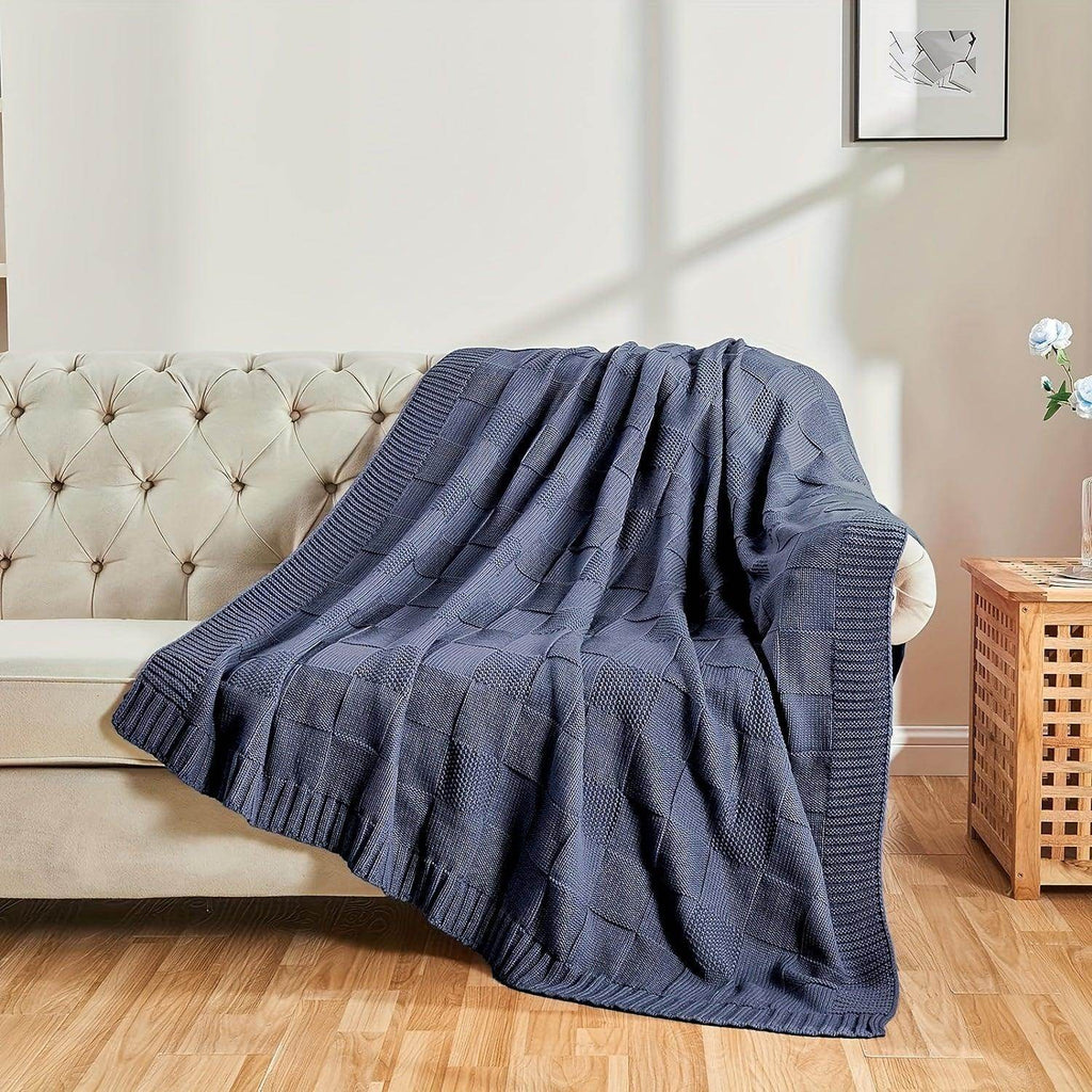 White Checkered Knit Throw Blanket - My Store