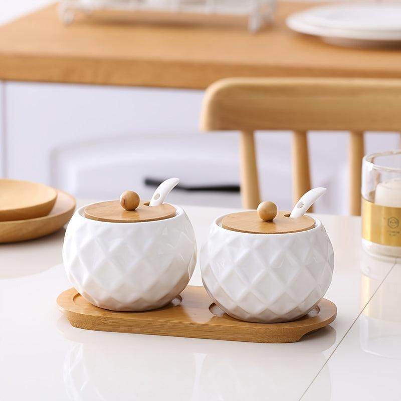 Elegant Ceramic Spice Jars with Wooden Lids & Spoons - My Store