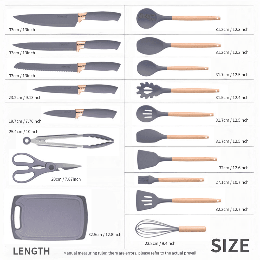 19pcs Silicone Kitchen Utensil Set with Wooden Handles - My Store