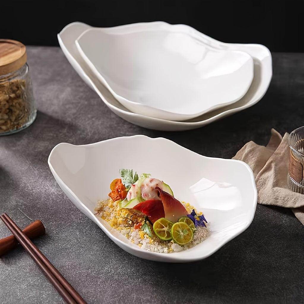 White Ceramic Leaf-Shaped Serving Platter - My Store