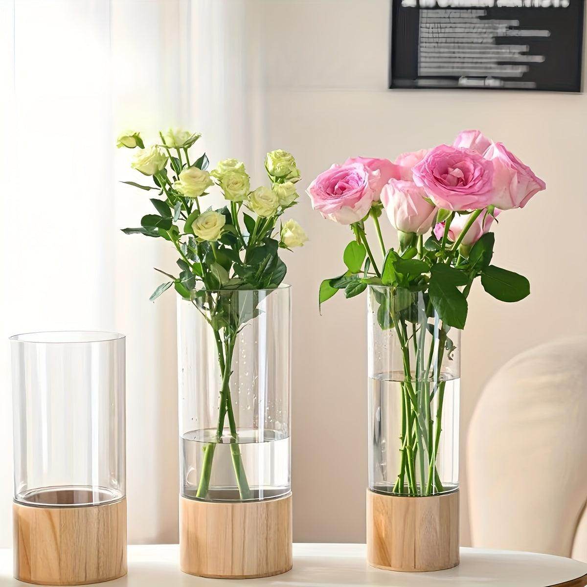 Acrylic Boho-Chic Vase with Wooden Base - My Store