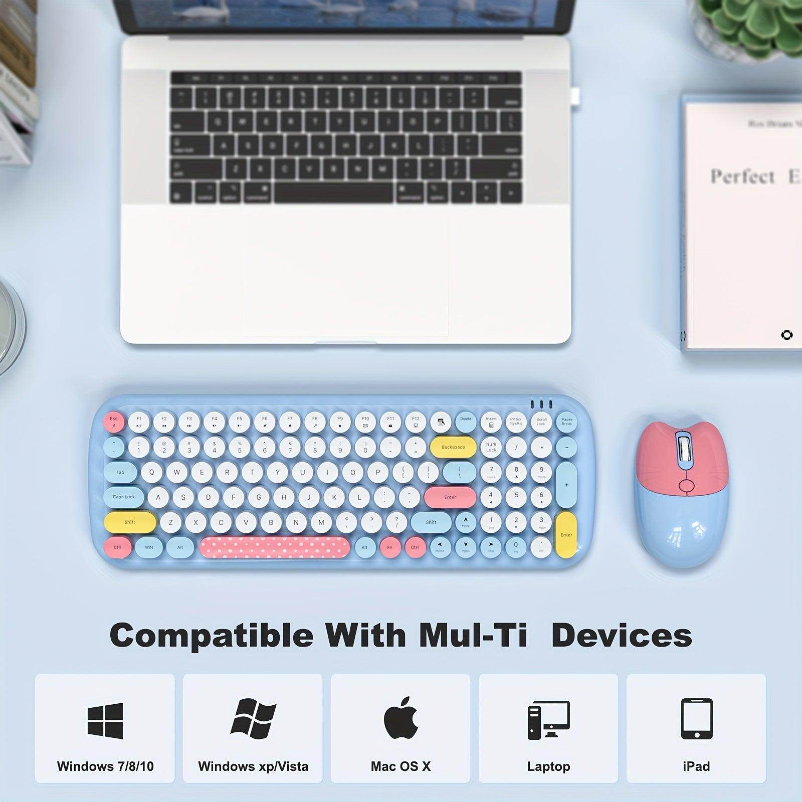 Milk Tea Retro Typewriter Keyboard and Cute Cat Shape Mouse Combo - My Store