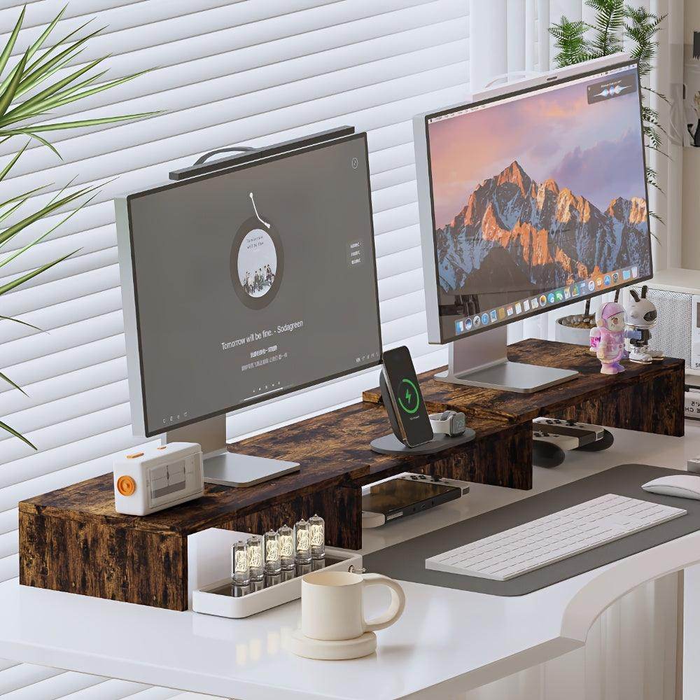 Wooden Computer Monitor Stand with Expandable Storage - My Store